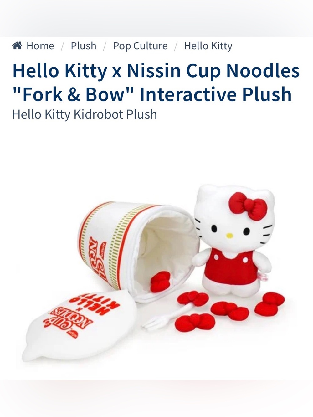 Brand New Hello Kitty x Nissin Cup Noodles "Fork & Bow" Interactive Plush